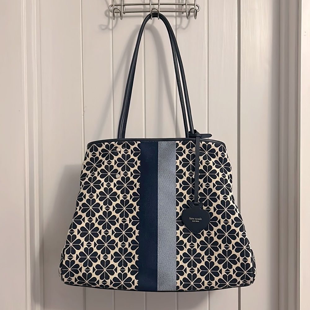 Kate Spade Flower Jacquard Stripe Everything Large Tote, Blue Multi